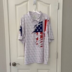 Obnoxious Golf The Patriot Red, White, Blue & Gray Print Polo Shirt Top Size XL